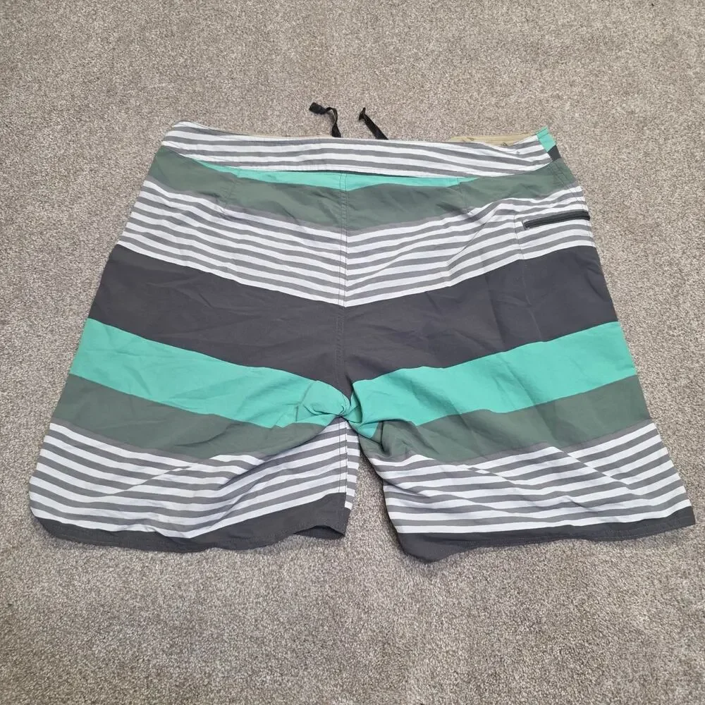 Coastal Surfer Patagonia Men's Board Shorts Size 36 Gray Mint Stripe Nylon